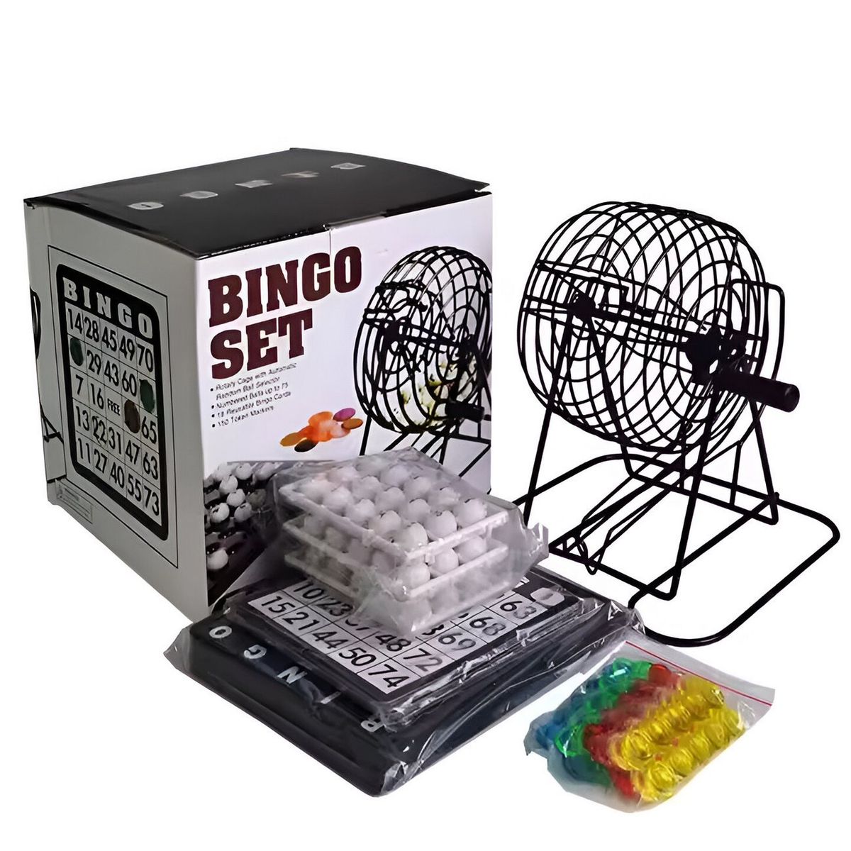 DAYOSHOP - Bingo Set Juego De Mesa Con Balotera Metalica + 18 Cartas