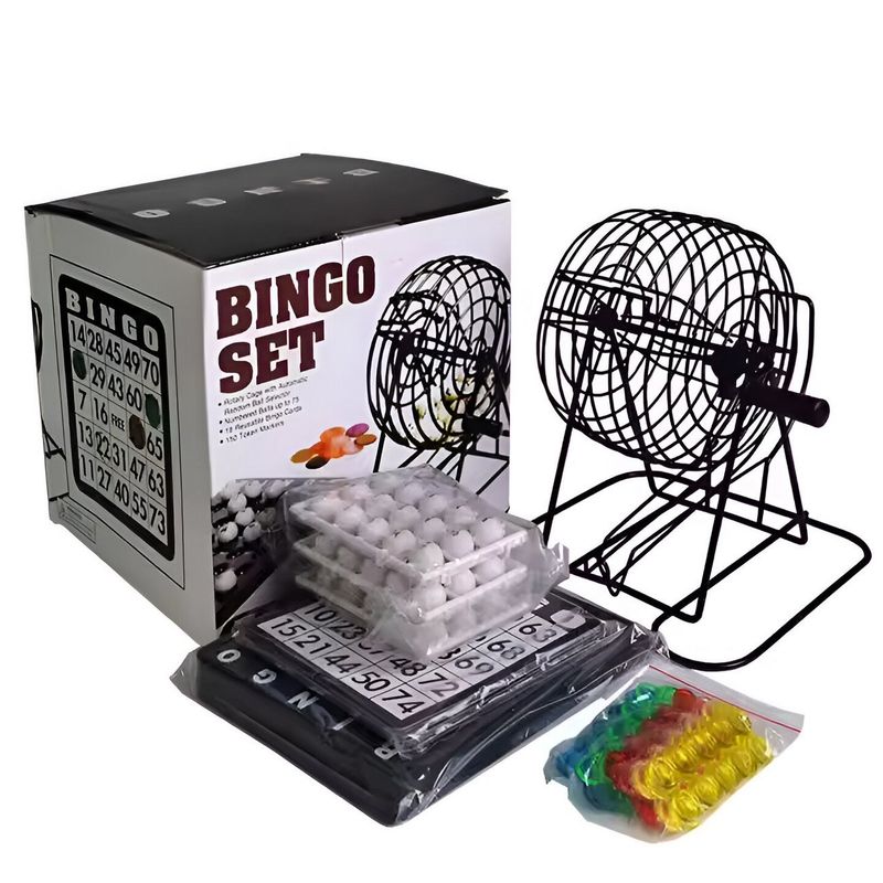 DAYOSHOP - Bingo Set Juego De Mesa Con Balotera Metalica + 18 Cartas
