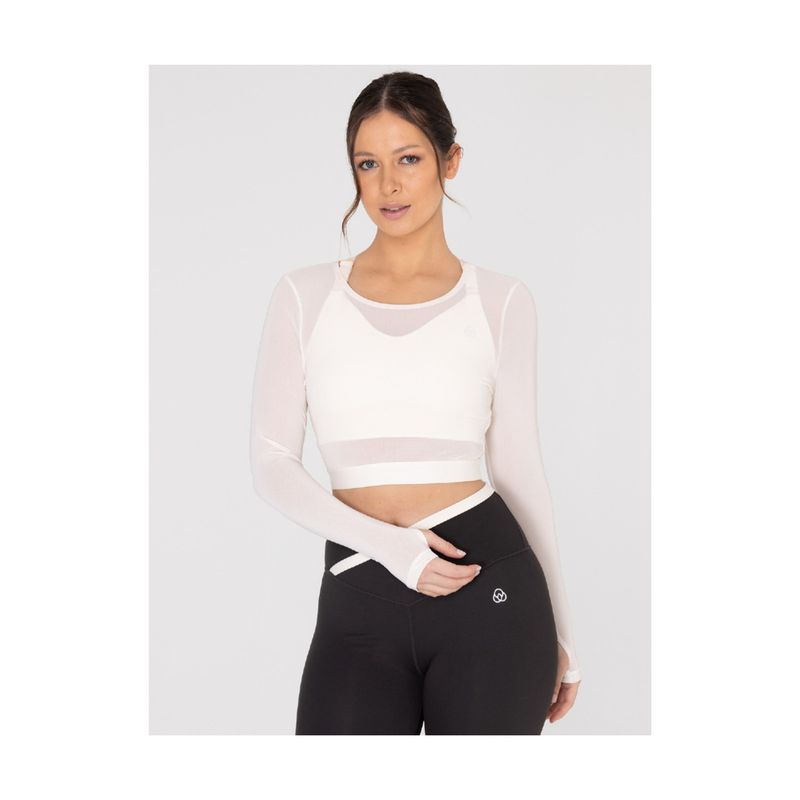 BSOUL - Camiseta Mujer LONG SLEEVE CROP TOP OFF WHITE BSOUL