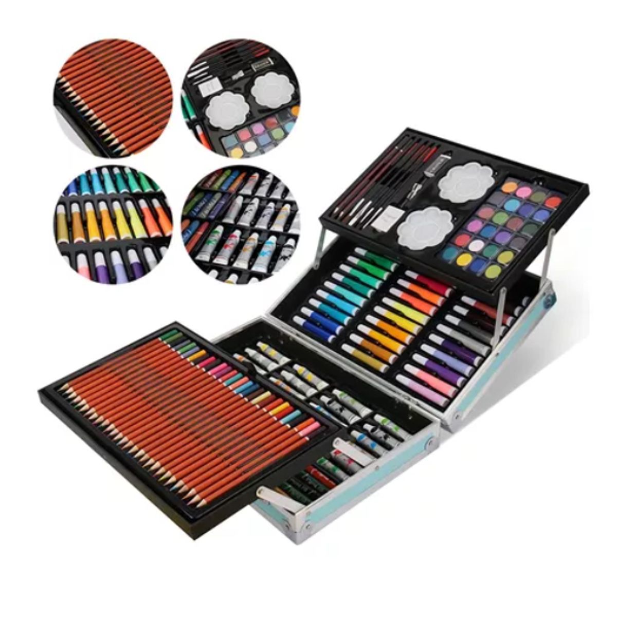 GENERICO - Set Kit Creativo Arte Dibujo Maleta Metálica X 145pcs
