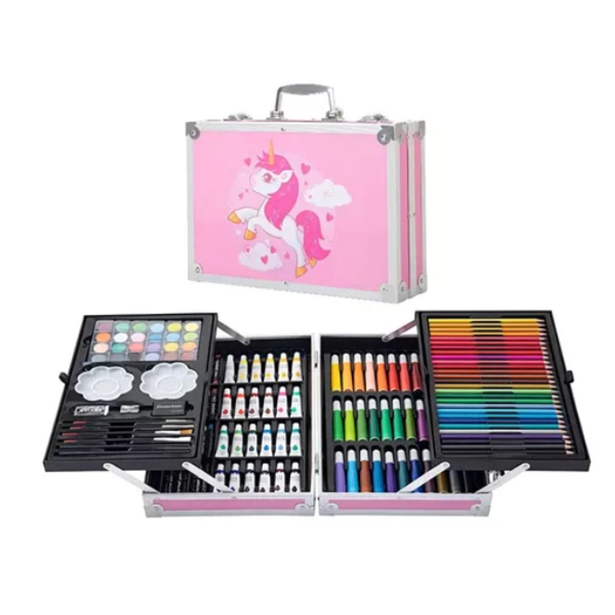 GENERICO - Set Kit Creativo Arte Dibujo Maleta Metálica X 145pcs