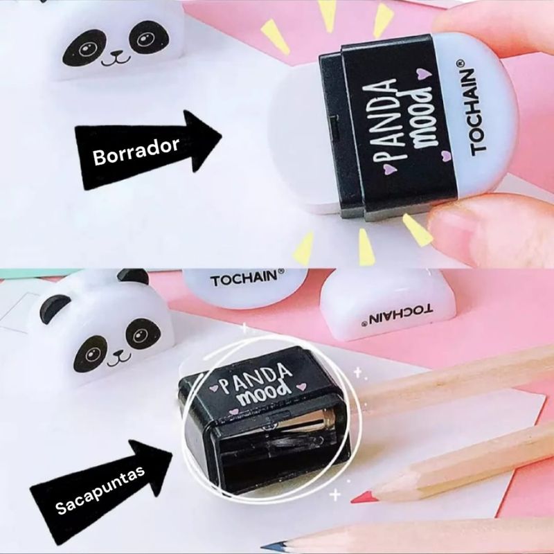 GENERICO - Borrador Sacapuntas Kawaii Panda Doble Función