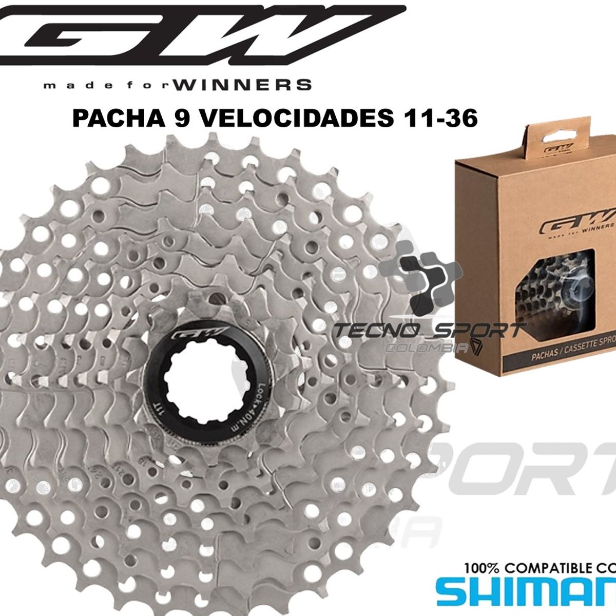 GW - Pacha Cassette Bicicleta Gw 9v 11-36 Compatible Con Shimano