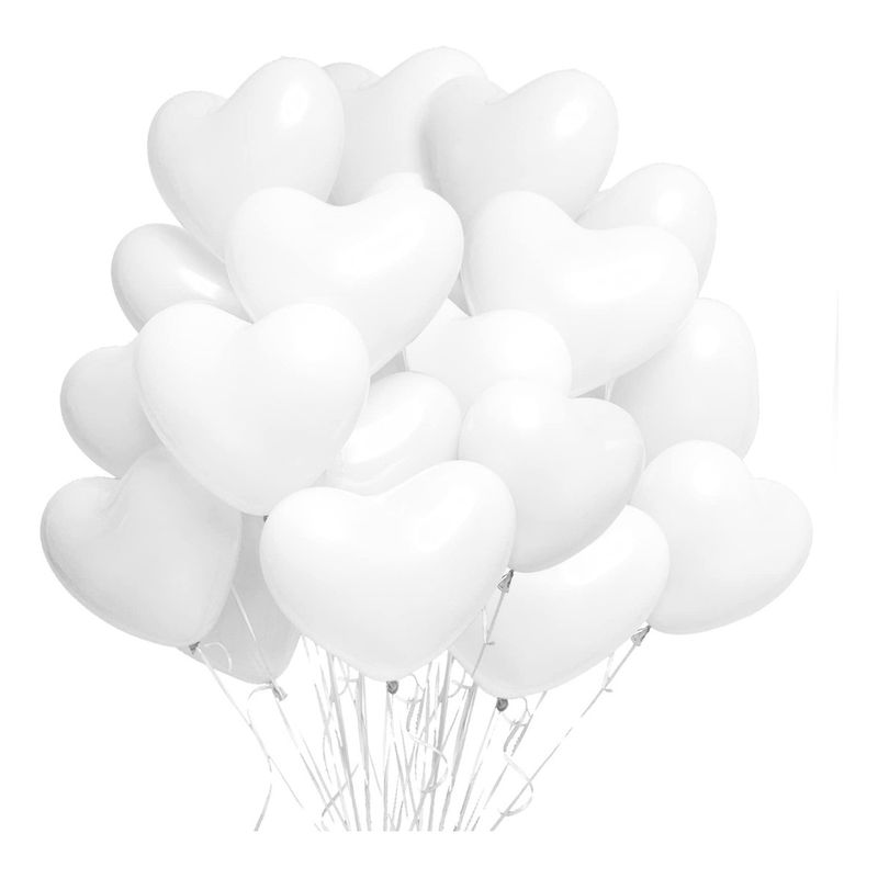 GENERICO - Globos Bombas Corazon Latex Blancos X12u Lisos 30cm