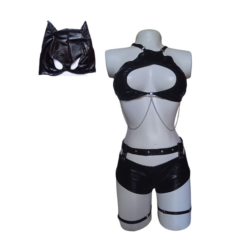 GENERICO - Conjunto sensual Arnes negro cuero sintetico BDSM Bondage Mascara