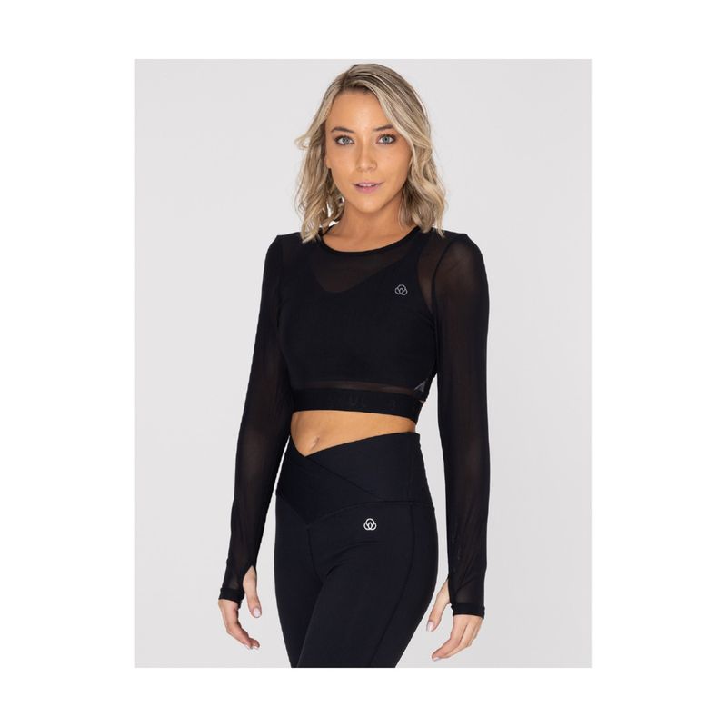 BSOUL - Camiseta Mujer LONG SLEEVE CROP TOP NEW BLACK BSOUL