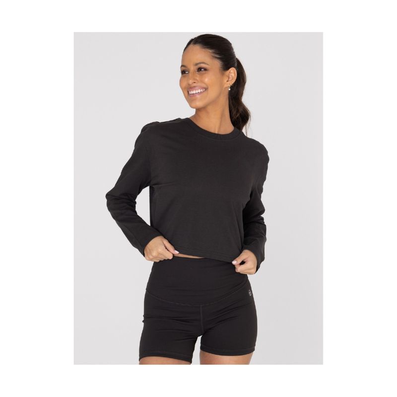 BSOUL - Camiseta Mujer COTTON LS CROP TOP BLACK BSOUL