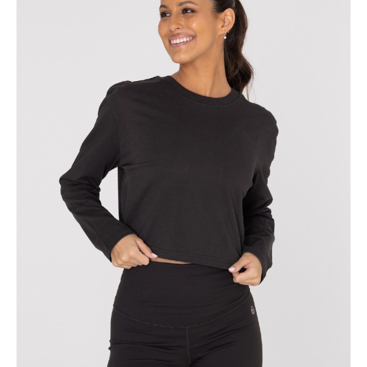 BSOUL - Camiseta Mujer COTTON LS CROP TOP BLACK BSOUL