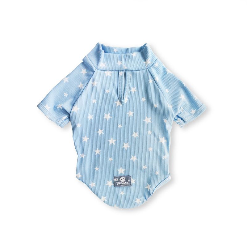 WAWAW - Saco para perro talla XS cuello nerú celeste estrellas
