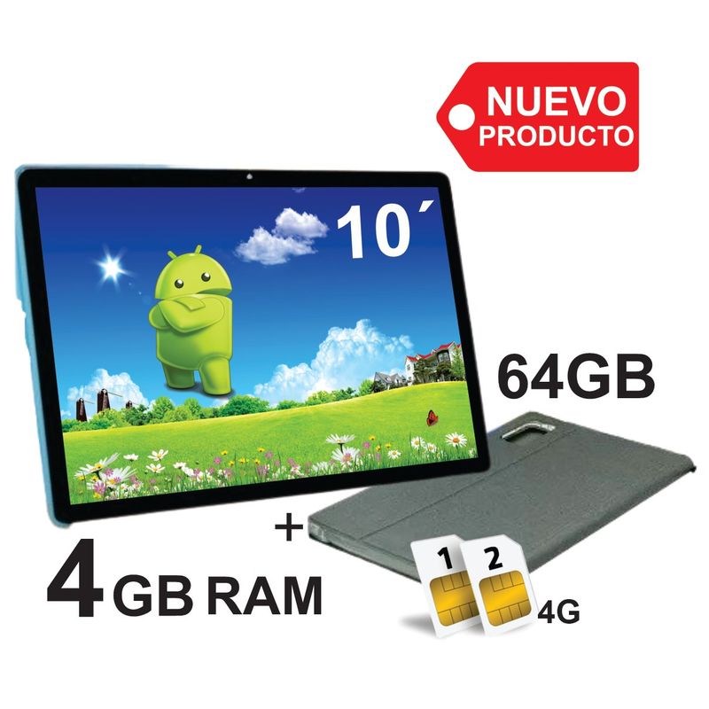 KRONO - Tablet 10 Pulgadas 4GB RAM Doble SIM Android 14 64GB Azul
