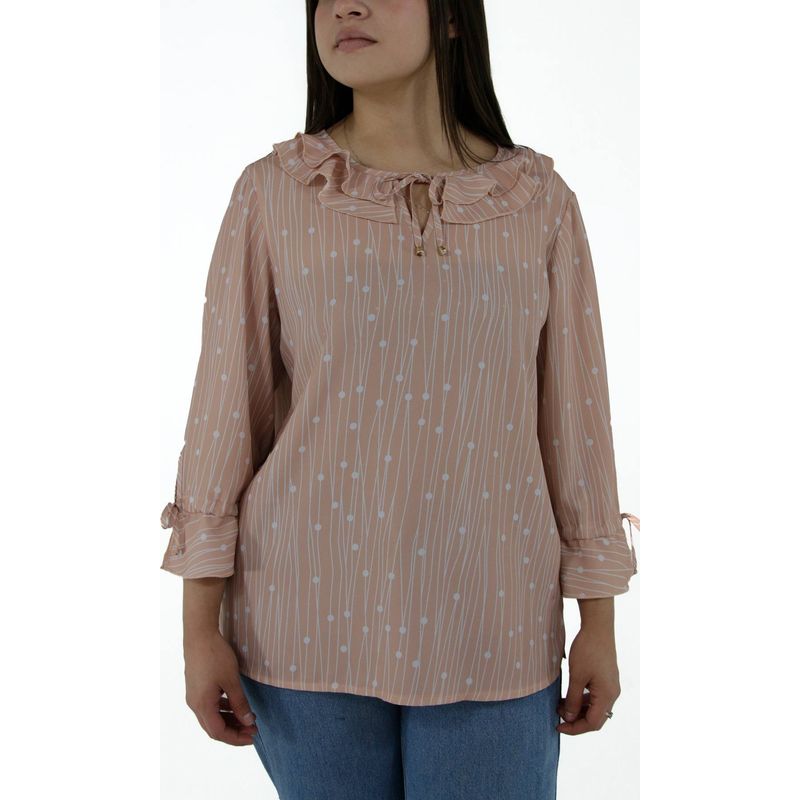 L Y H - Blusa Para Mujer Manga 34 Beige Marca L&H