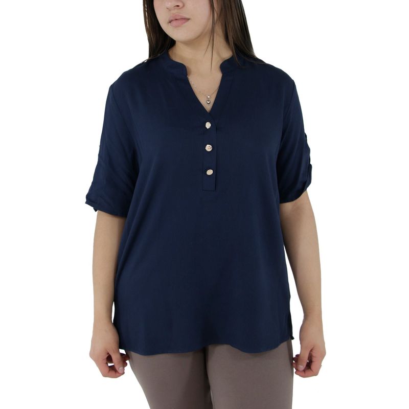 L Y H - Blusa Para Mujer Manga Corta Azul Marca L&H