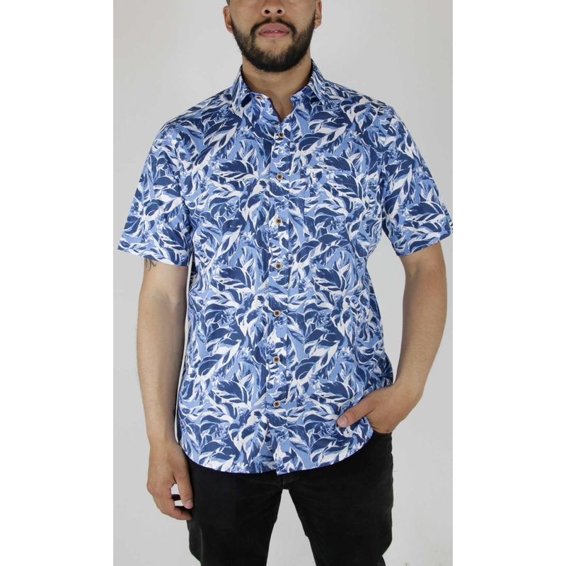 L Y H - Camisa Para Hombre Manga Corta Azul Marca L&H