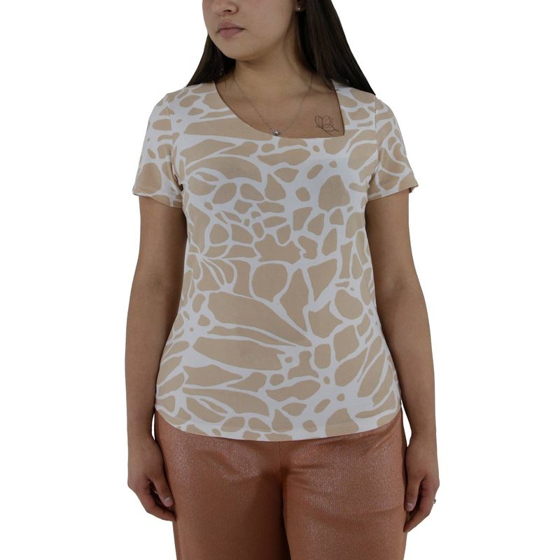 L Y H - Camiseta Para Mujer Manga Corta Beige Marca L&H