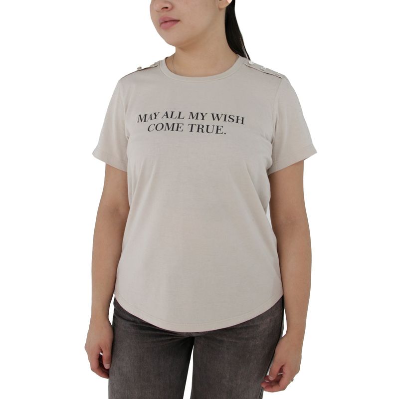 L Y H - Camiseta Para Mujer Manga Corta Beige Marca L&H