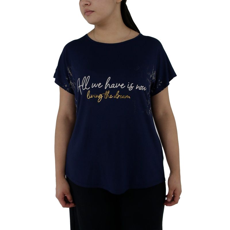 L Y H - Camiseta Para Mujer Manga Corta Azul Marca L&H