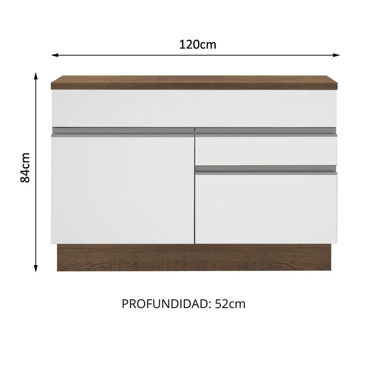 MADESA - Mueble de Cocina Bajo Glamy 1.20 m 1 Puerta 2 Cajones con Encimera Marrón/Blanco
