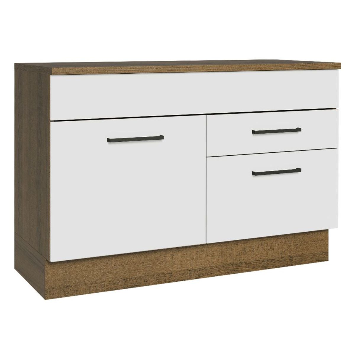 MADESA - Mueble de Cocina Bajo Agata 1.20 m 1 Puerta 2 Cajones con Encimera Marrón/Blanco