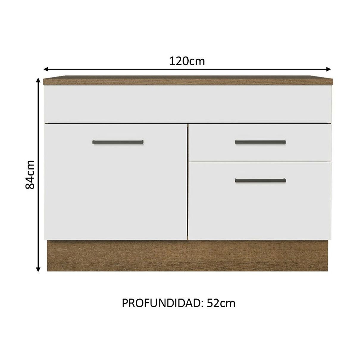 MADESA - Mueble de Cocina Bajo Agata 1.20 m 1 Puerta 2 Cajones con Encimera Marrón/Blanco