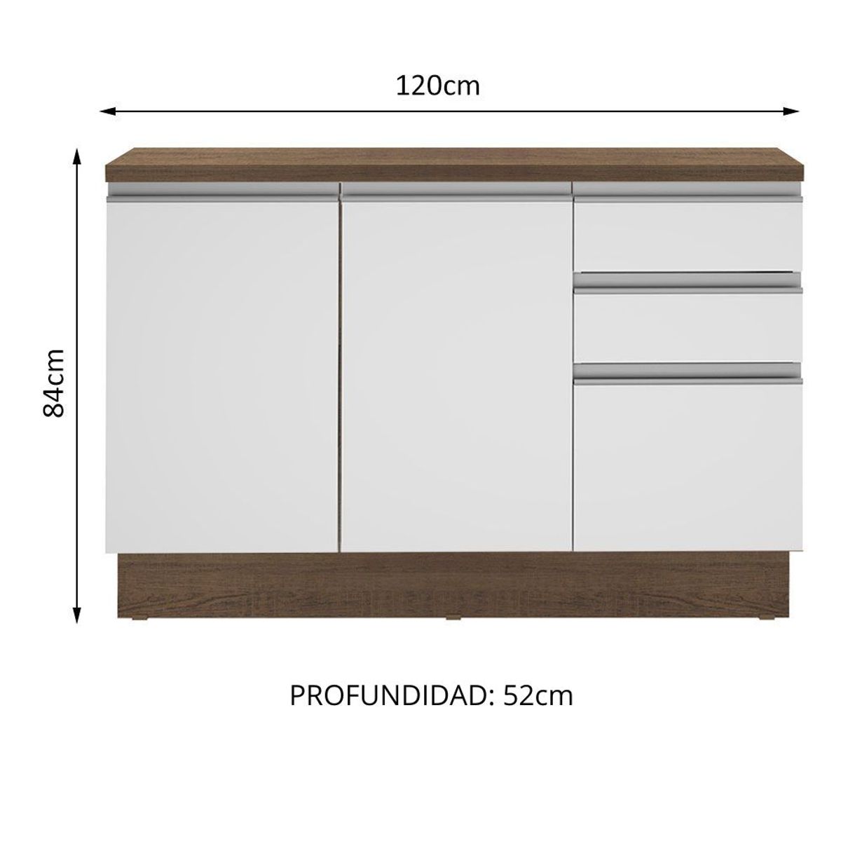 MADESA - Mueble de Cocina Bajo Glamy 1.20 m 2 Puertas 3 Cajones con Encimera Marrón/Blanco