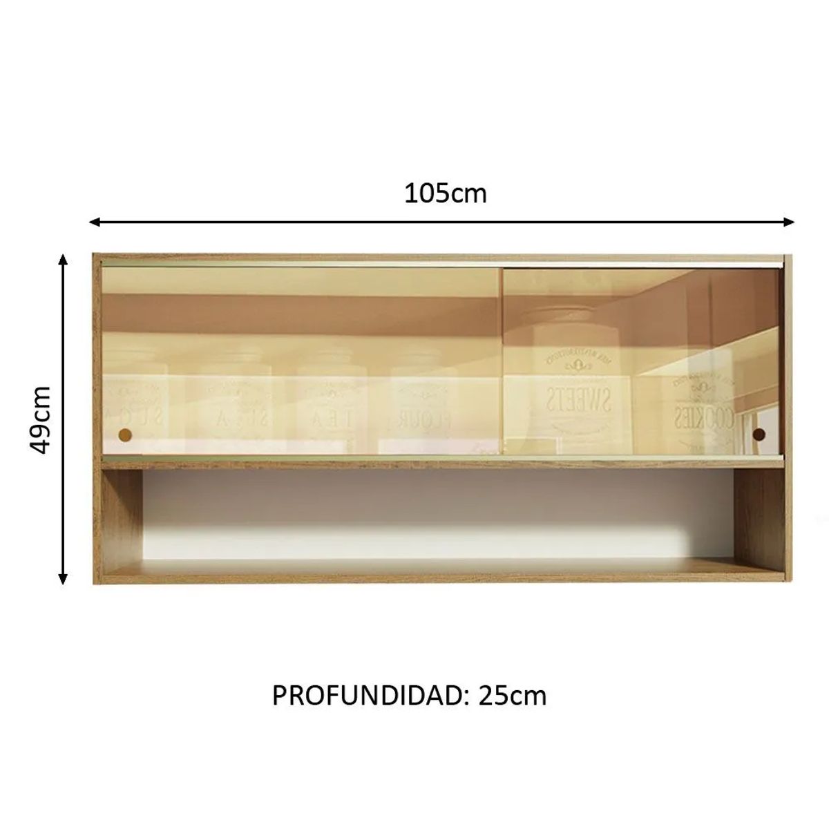 MADESA - Mueble de Cocina Superior Emilly 2 Puertas Corredizas de Cristal Reflex 1 Nicho 105 cm Marrón