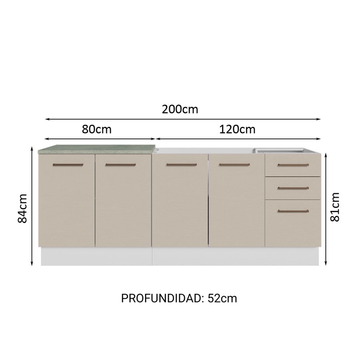 MADESA - Kit 2 Muebles de Cocina Bajo Agata 2.00 Metros