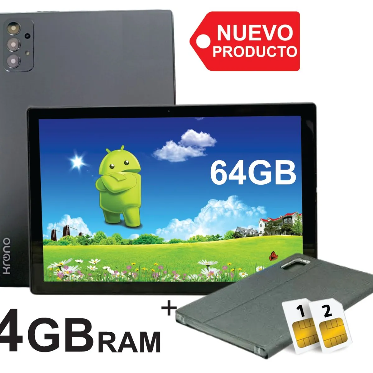 KRONO - Tablet 10 Pulgadas 4GB RAM Doble SIM Android 14 64GB Gris