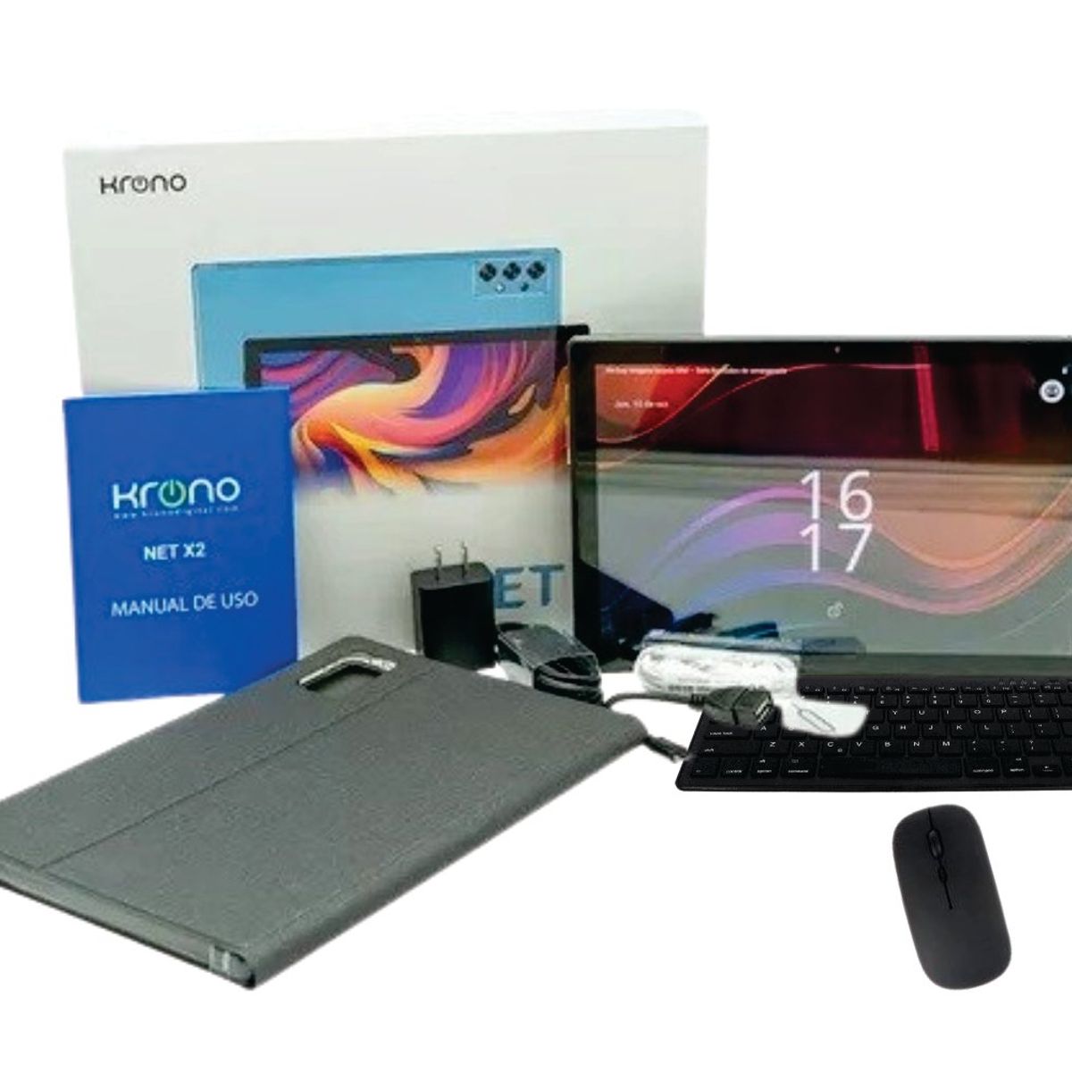 KRONO - Tablet 10 Pulgadas 4GB RAM Doble SIM Android 14 64GB + Teclado + Mouse Gris