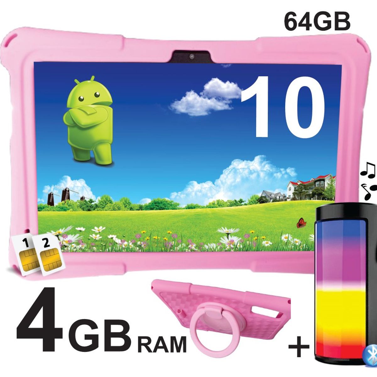 KRONO - Tablet Niños 10 Pulgadas 4GB RAM Doble SIM Android 14 64GB Rosado