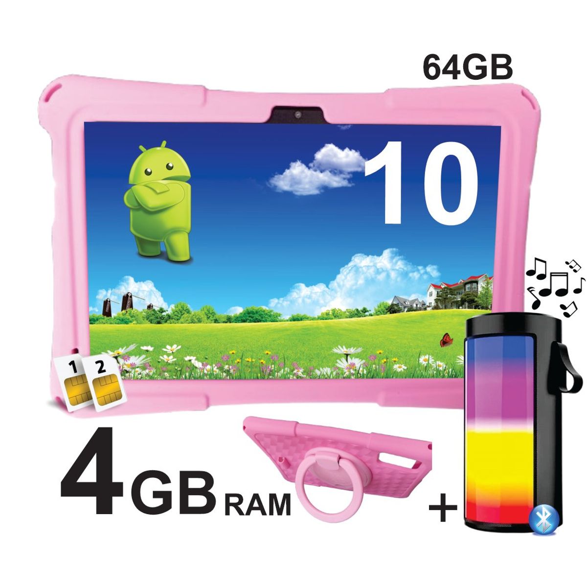 KRONO - Tablet Niños 10 Pulgadas 4GB RAM Doble SIM Android 14 64GB Rosado