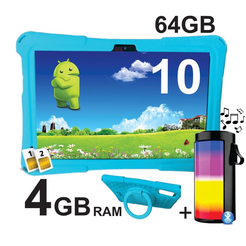 KRONO - Tablet Niños 10 Pulgadas 4GB RAM Doble SIM Android 14 64GB Azul