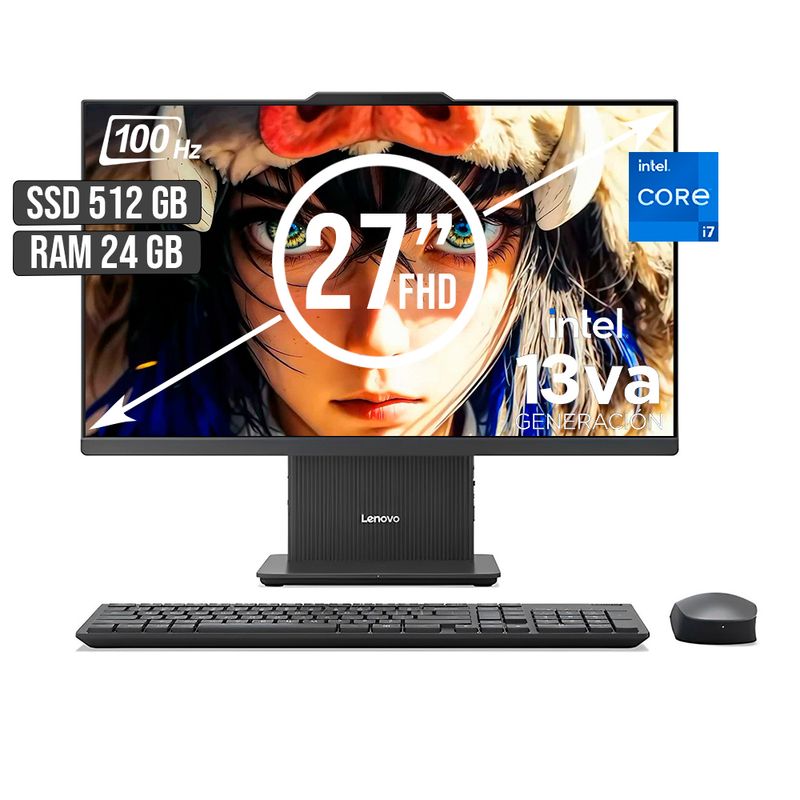 LENOVO - TODO EN UNO LENOVO INTEL CORE I7-13620H SSD 512GB RAM 24GB LED 27 FHD 100Hz