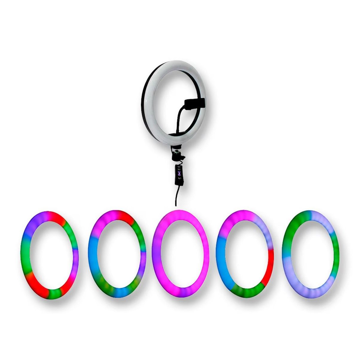GENERICO - Aro De Luz Luces Led RGB 26 Cm Con Soporte Para Celular Y Tripode 2.10
