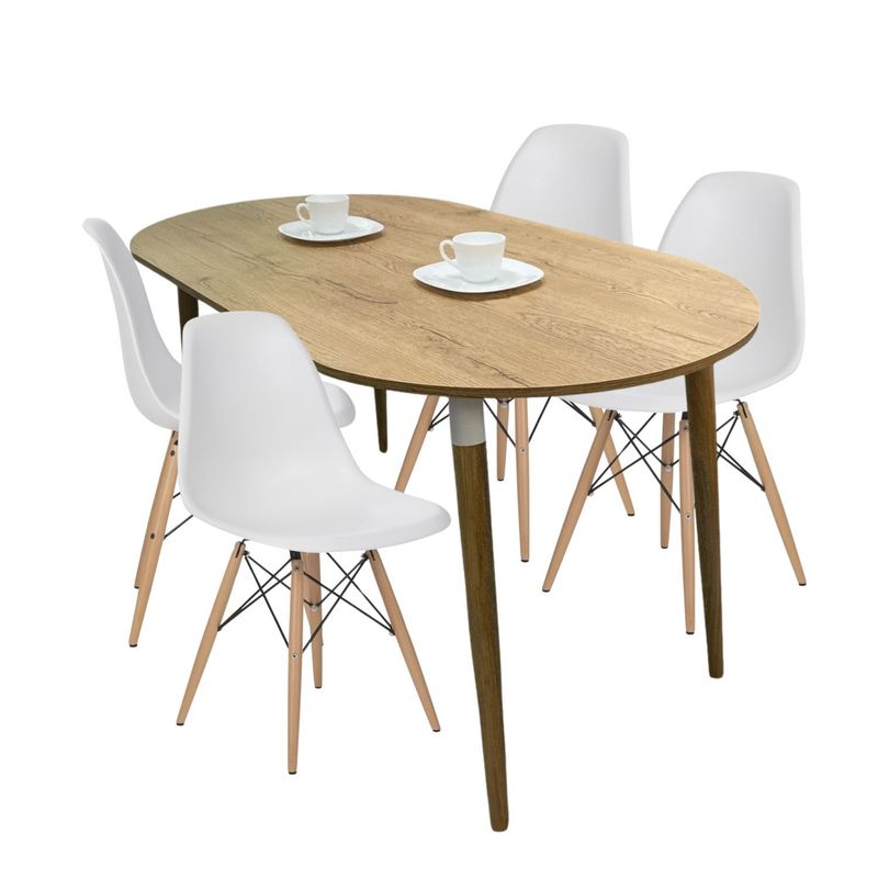 EKONOMODO COLOMBIA - COMEDOR ZELL OVALADO 4 PUESTOS CON SILLAS EAMES BLANCAS