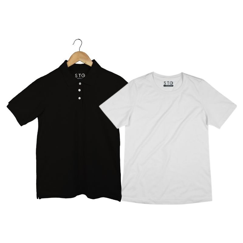 SIABATTO - Camiseta Polo + Camiseta Básica Blanca Mujer
