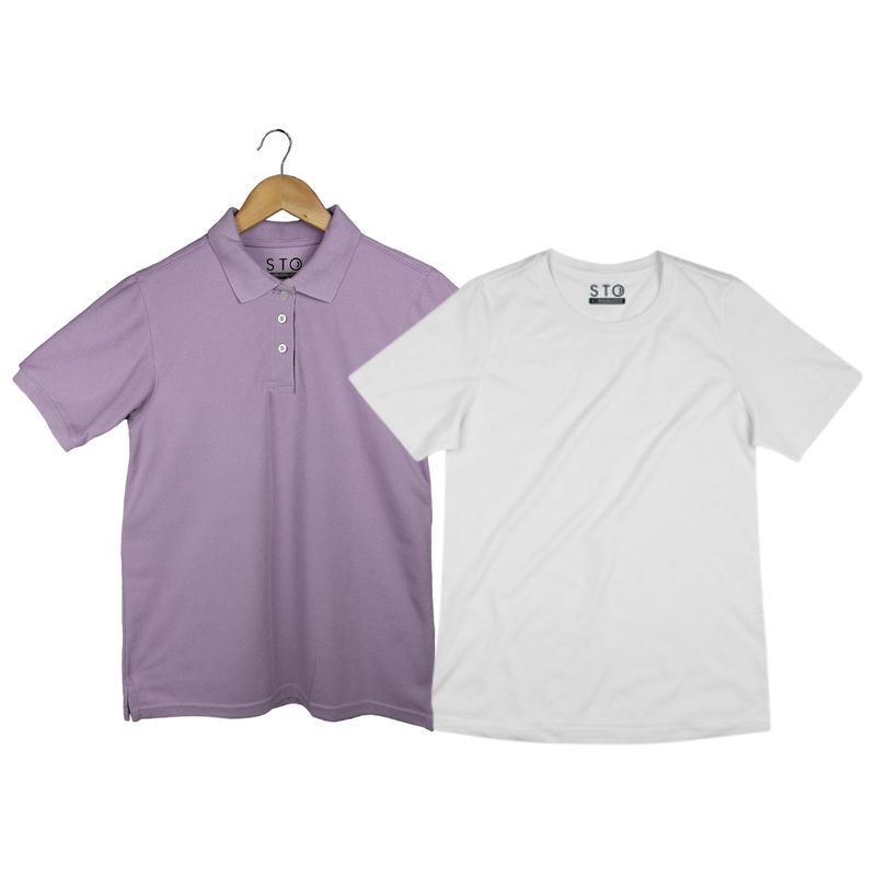 SIABATTO - Camiseta Polo + Camiseta Básica Blanca Mujer