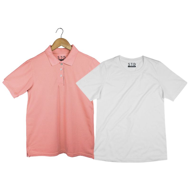 SIABATTO - Camiseta Polo + Camiseta Básica Blanca Mujer