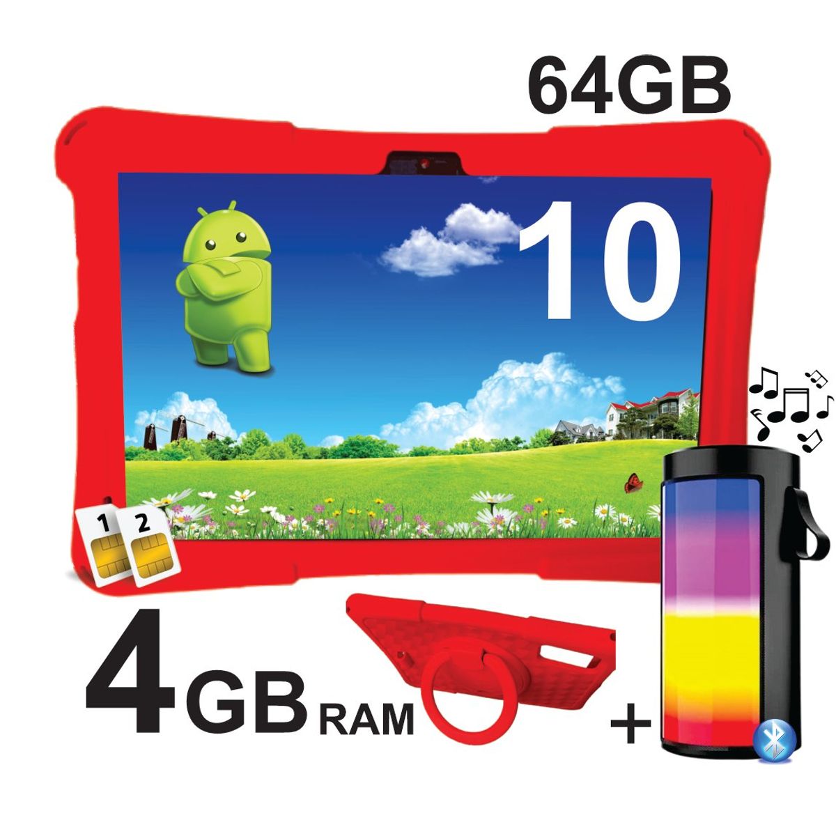 KRONO - Tablet Niños 10 Pulgadas 4GB RAM Doble SIM Android 14 64GB Rojo