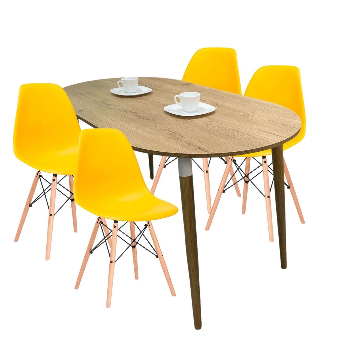 EKONOMODO COLOMBIA - COMBO COMEDOR ZELL OVALADO 4 PUESTOS CON SILLAS EAMES AMARILLAS