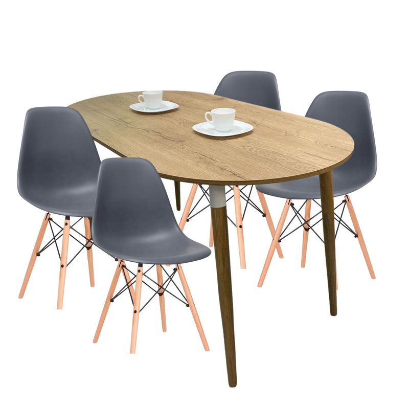 EKONOMODO COLOMBIA - COMEDOR ZELL OVALADO 4 PUESTOS CON SILLAS EAMES GRISES
