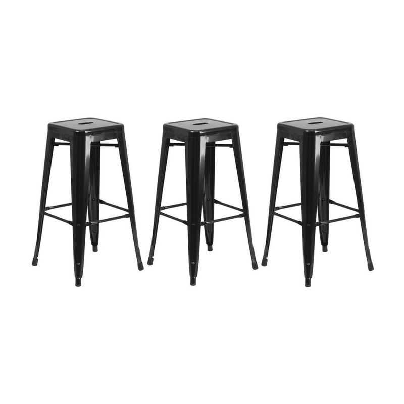 MOBLIHOUSE - Set X3 Butaco Alto Para Barra Metálico Negro Brillante