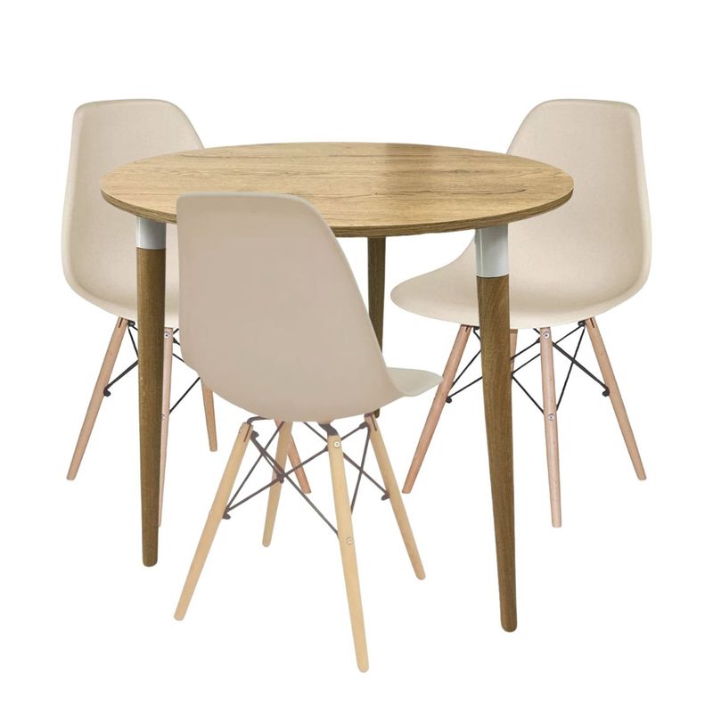 EKONOMODO COLOMBIA - COMEDOR LIZZ REDONDO PEQUEÑO 3 PUESTOS CON SILLAS EAMES BEIGE