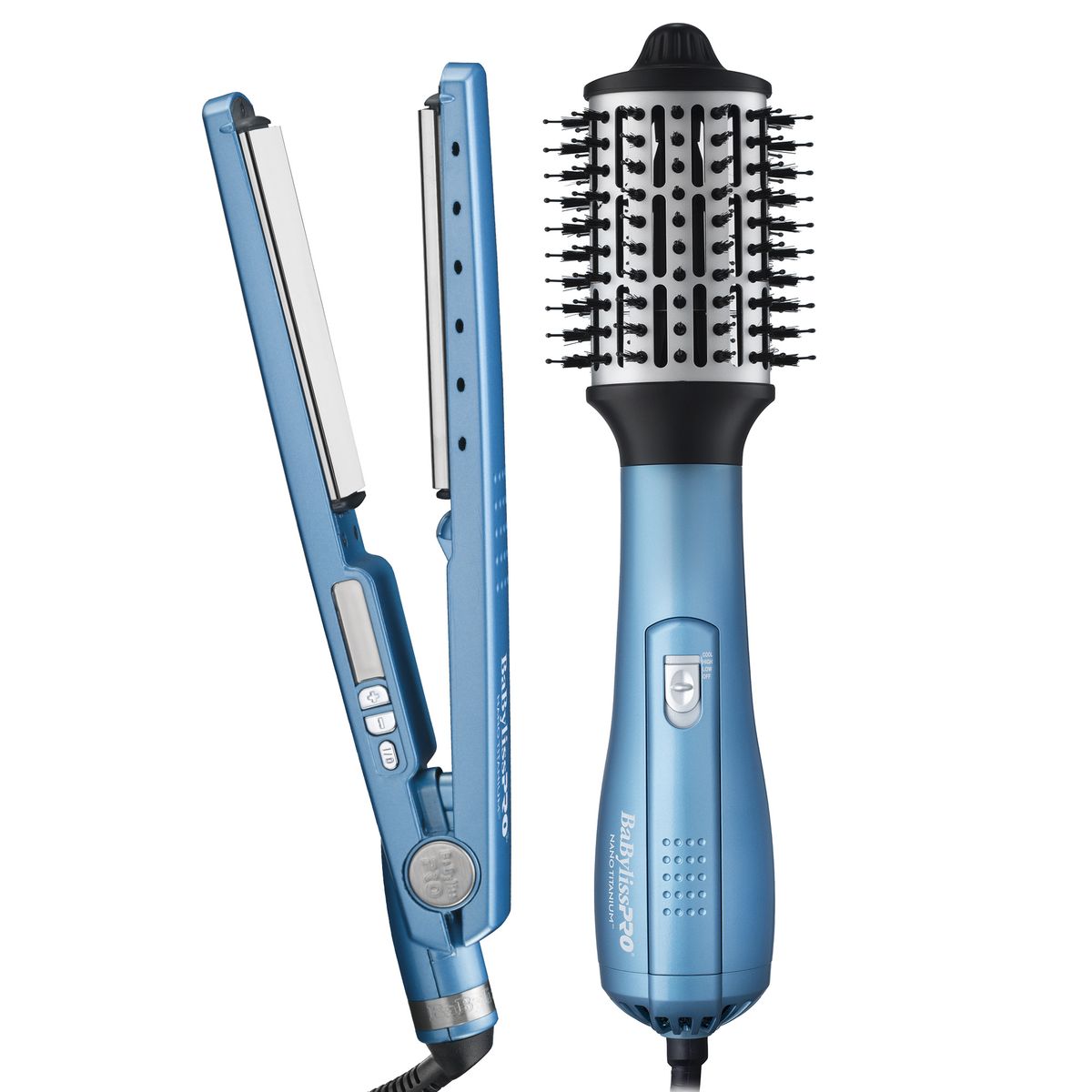 BABYLISS - Combo De Plancha Profesional 4091 Azul Y Cepillo Secador Babyliss Hot Air Brush Azul  2,5"
