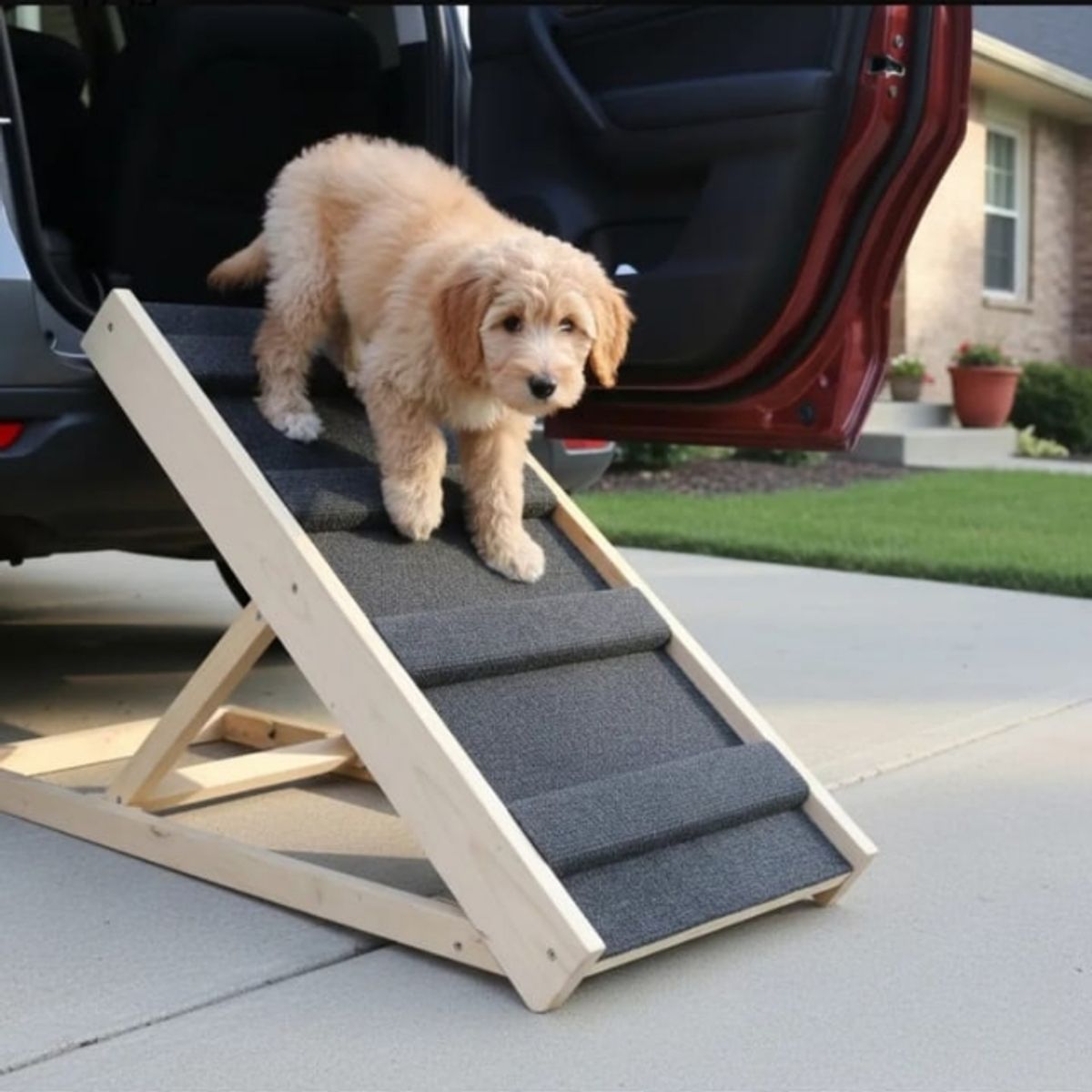 GENERICO - Rampa para mascotas con peldaños 70cm largo tres alturas 30-40-50 centímetros