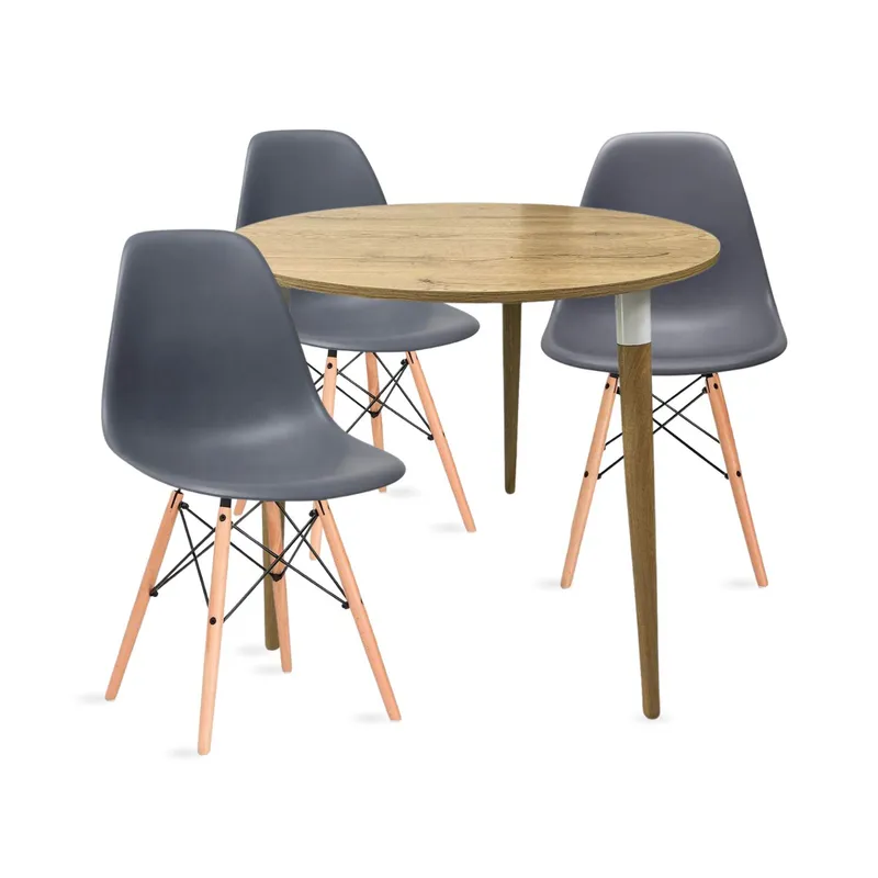 EKONOMODO COLOMBIA - COMBO COMEDOR LIZZ REDONDO PEQUEÑO 3 PUESTOS CON SILLAS EAMES GRIS