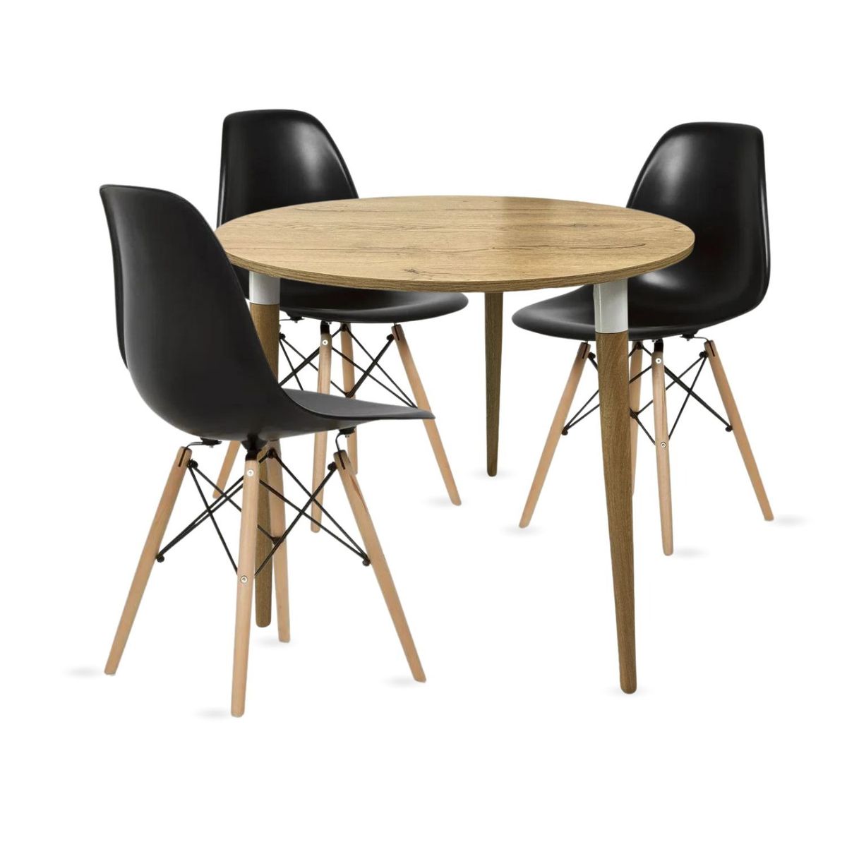 EKONOMODO COLOMBIA - COMBO COMEDOR LIZZ REDONDO PEQUEÑO 3 PUESTOS CON SILLAS EAMES NEGRO