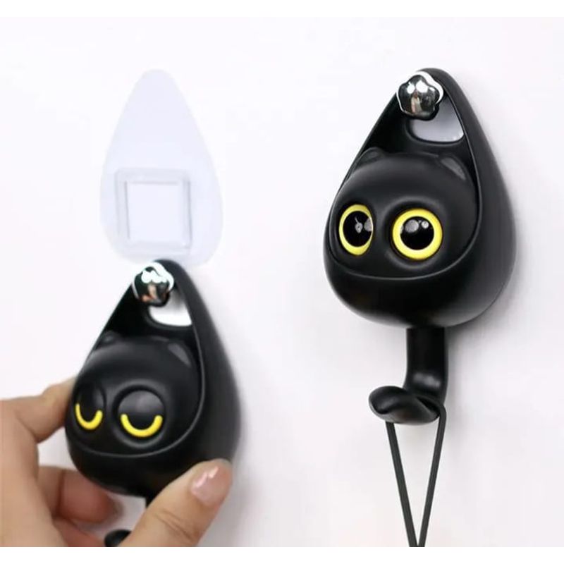 UNIVERSAL - Gancho Porta Llaves Porta Bolsos Colgadero gato Ojos Moviles Negro