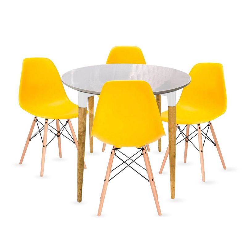 EKONOMODO COLOMBIA - COMEDOR WHITE RDNDO BLANCO PEQUEÑO 4 PUESTOS CON SILLAS EAMES AMARILLA
