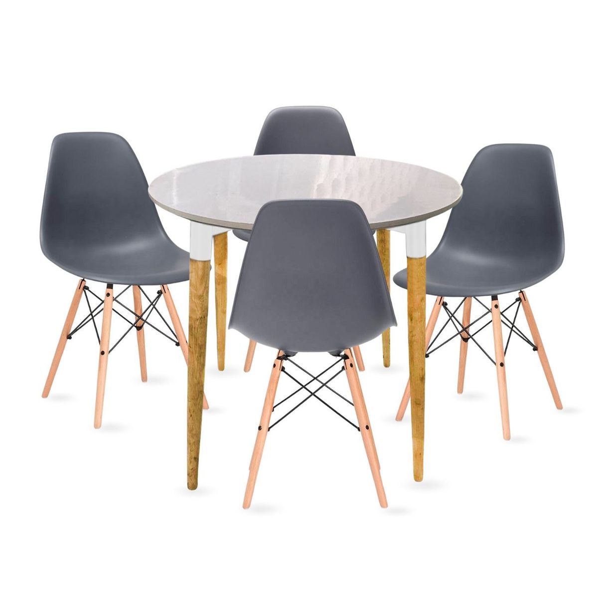 EKONOMODO COLOMBIA - Combo Comedor White Redondo Blanco Pequeño 4 Puestos Con Sillas Eames Gris