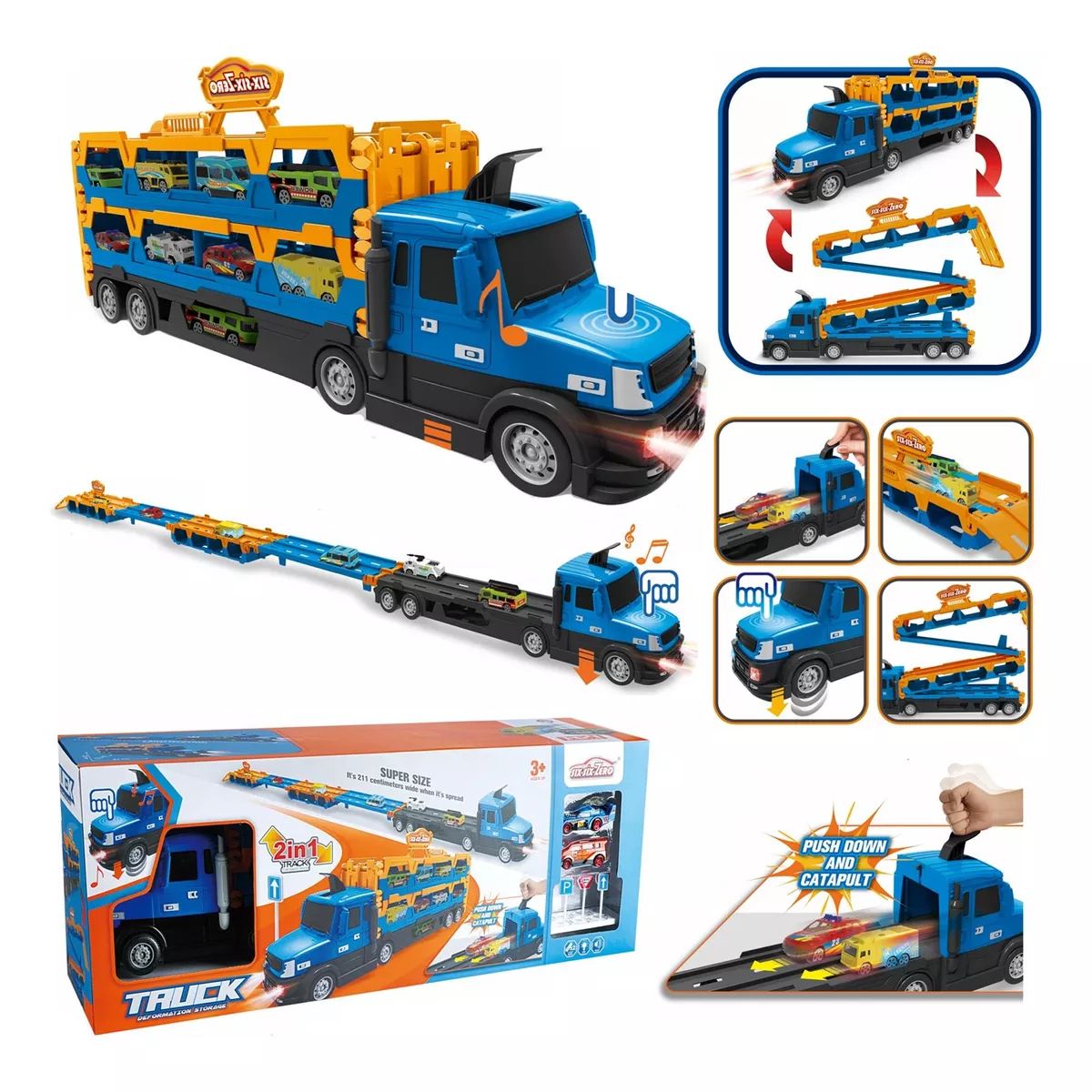 MARKET TOYS - Mula Niñera Set De tractomula Con Pista Infantil Sonido Luz
